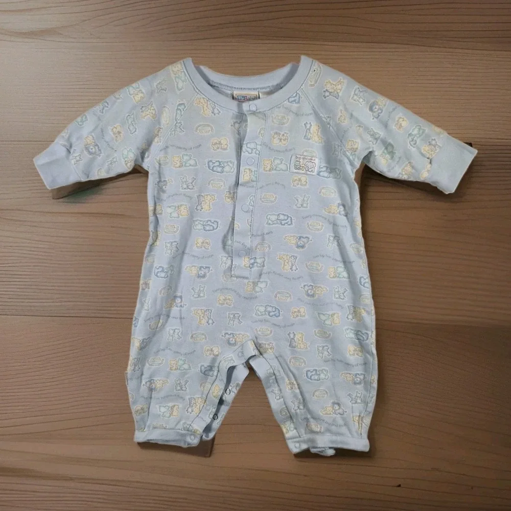 Vintage McBaby Baby Romper 6-9M Blue Animal Print One 2000s Y2k Piece Cotton